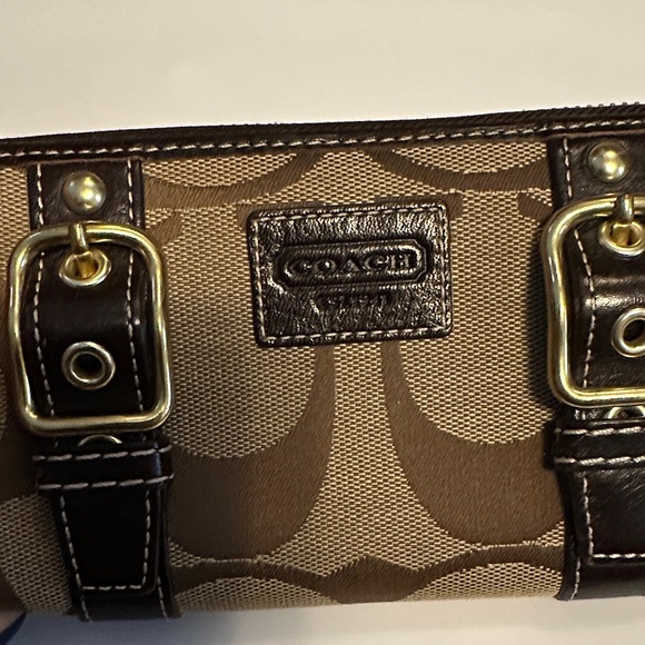 Coach Signature Brown and Tan Wallet with Gold Buckles - Picture 2 of 6